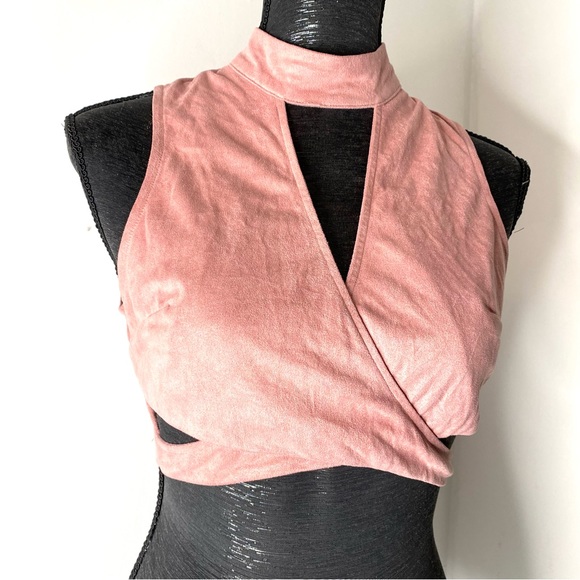L’ATISTE Pink Faux Suede Zipper Back Crop Top - Picture 3 of 13
